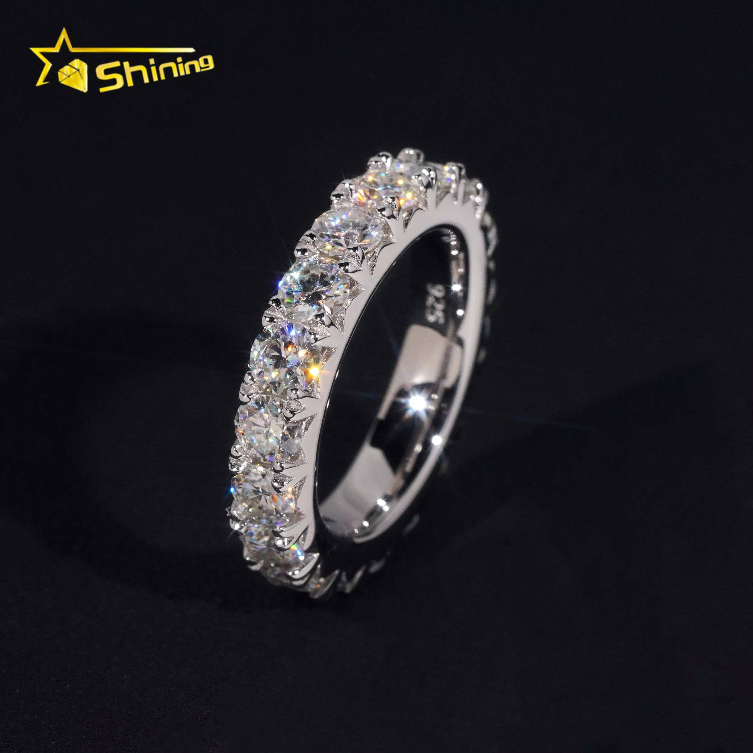 Pass Diamond Tester Silver 925 Vvs Moissanite Lab Diamond Hip Hop Iced Out Jewelry Band Ring