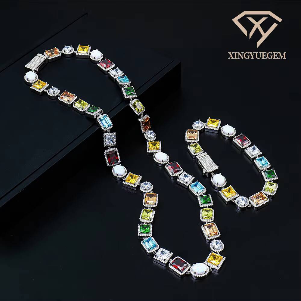 Custom Tropical Style 925 Silver Jewelry Sets Synthetic Cubic Zircon and Opal with Melee Moissanite Clustered BraceletNecklace