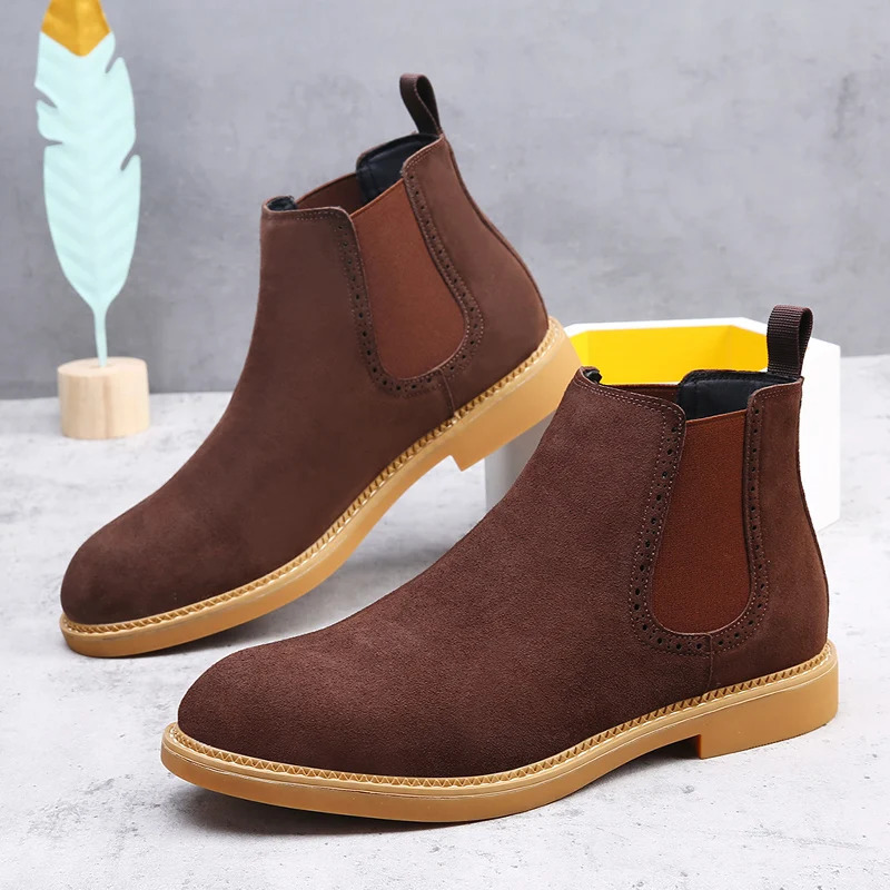 Suede Leather Men Ankle Boots Casual Slip on Formal Oxford Boots Vintage High Top Shoes Fashion Man Chelsea Botas Business Shoes 251023