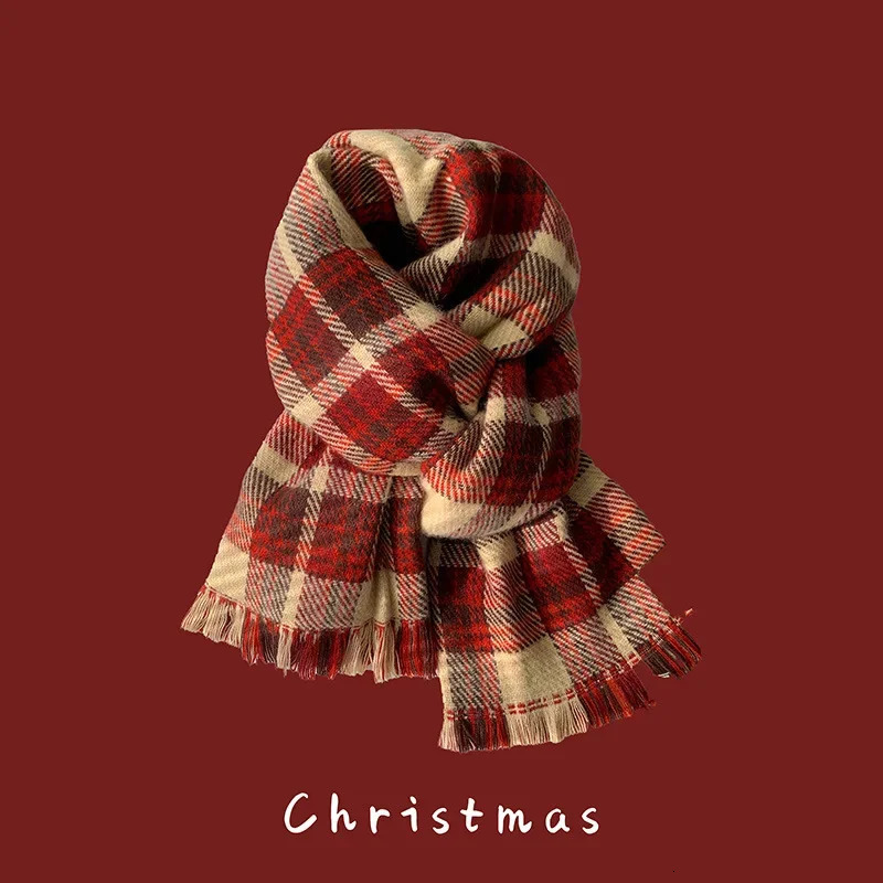 Fashion Christmas Style Red Element Scarf for Women Trend Knitted Student Couple Warm Scarves Shawl Clothing Accessories Gift 251024
