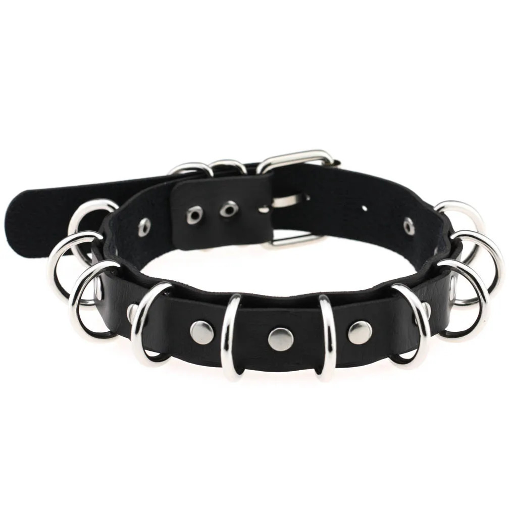 Punk Metal Multiring Choker Necklace For Women Goth Black Leather Collar Fashion Exaggerated Sexy Cosplay Women Jewelry 251023
