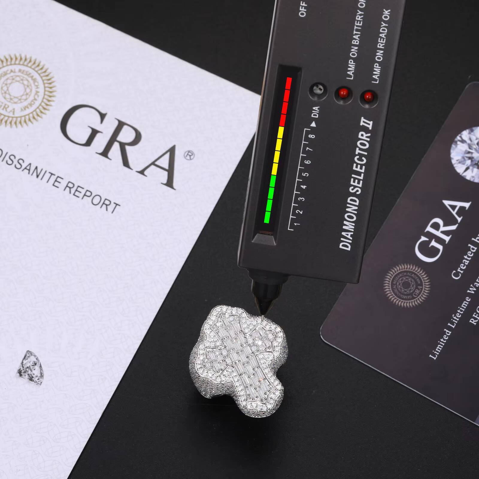 Hot Selling Pass Diamond Tester Hip Hop Jewelry 925 Sterling Silver VVS Baguette Moissanite Cross Ring With GRA Certificate