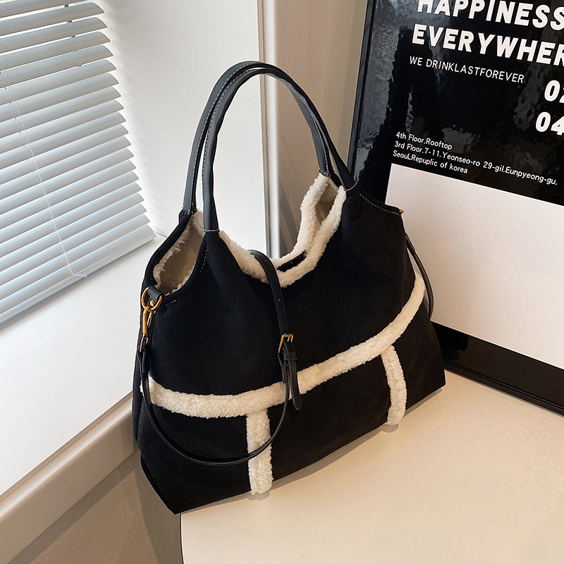 new high-end handbag women's suede tote bag retro shoulder bag large capacity crossbody bag