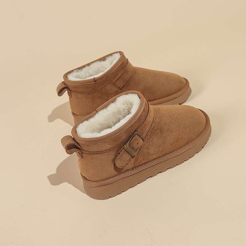 Thick-Soled Snow for Women 2025 Four Seasons New Style Sheepskin Integrated Warm Cotton Shoes Non-Slip Outdoor Wear Fleece-Lined Short Boots