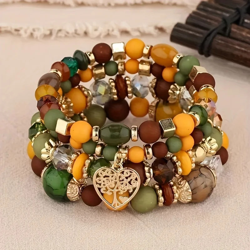 4PC Womens Fashion Elements Elastic Bead Mixed Color Love Bracelet Jewelry Accessories Suitable for Date Party Festival Gifts 251023