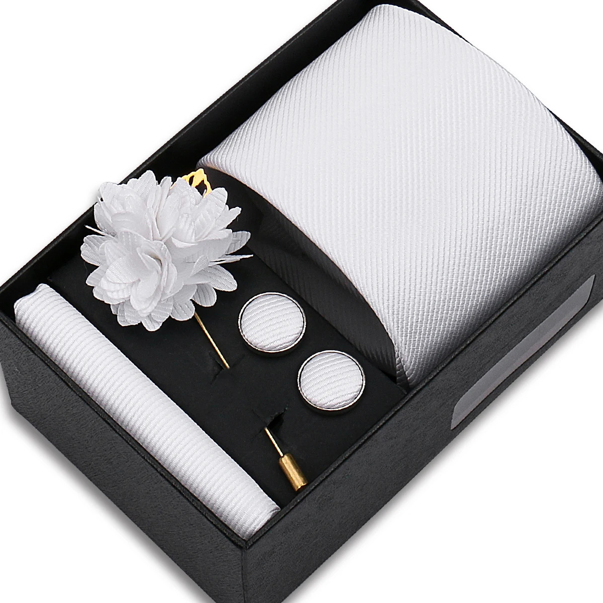 Ties For Men Elegant Tie Box Set Necktie Handchief Cufflink Brooch 4 Pcs Wedding Original Gifts Box Business Suit Accessories 251023