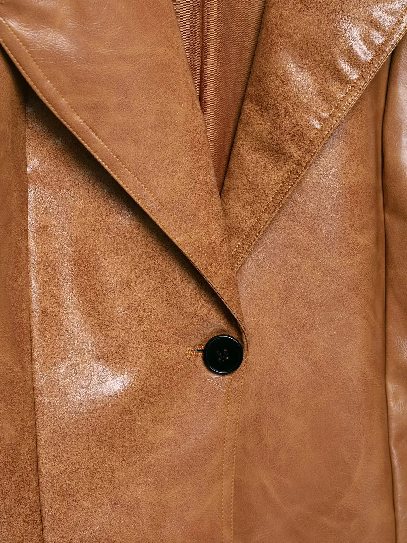 Fashion Pu Leather Women Jacket Long Sleeve Turndown Collar Button Female Coat Autumn Locomotive Lady Urban Streetwear 251020