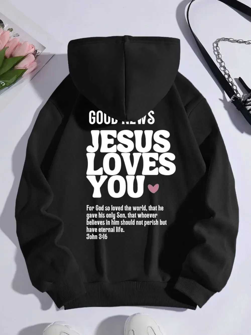 Autumn Mens Hoodies Good News Jesus Loves You Printing Pullovers Loose Pocket Warm Comfortable Sweatshirts Street Clothing W251027