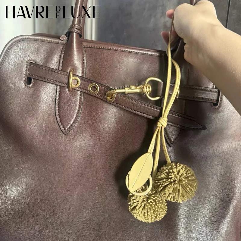 Cowhide Leather Bag charm flower ball pendant fashion highgrade lychee flower car pendant decoration bag accessories 251027