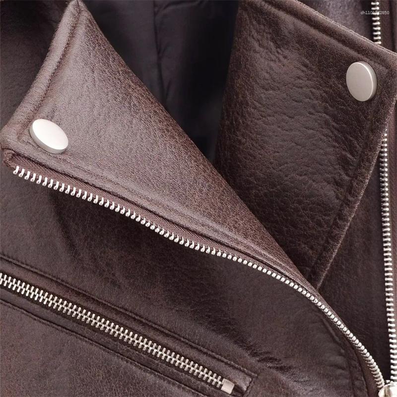 Women's Jackets Autumn Zipper Decoration Imitation Leather Motorcycle Style Collar Long Sleeve Jacket Coat