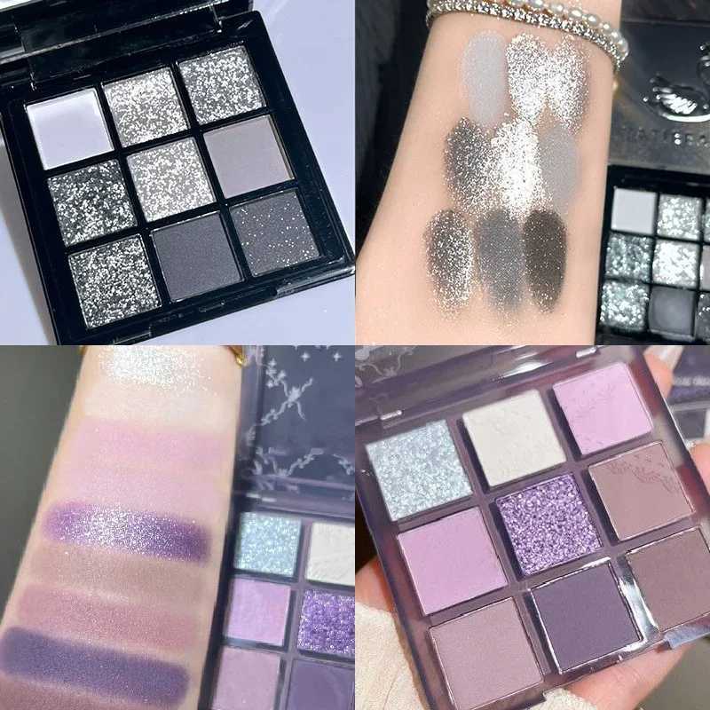 9 Colors Diamond Black Purple Glitter Eyeshadow Palette Shimmer Pearlescent Matte Smokey Style Stage Party Performance MakeupXJ251027
