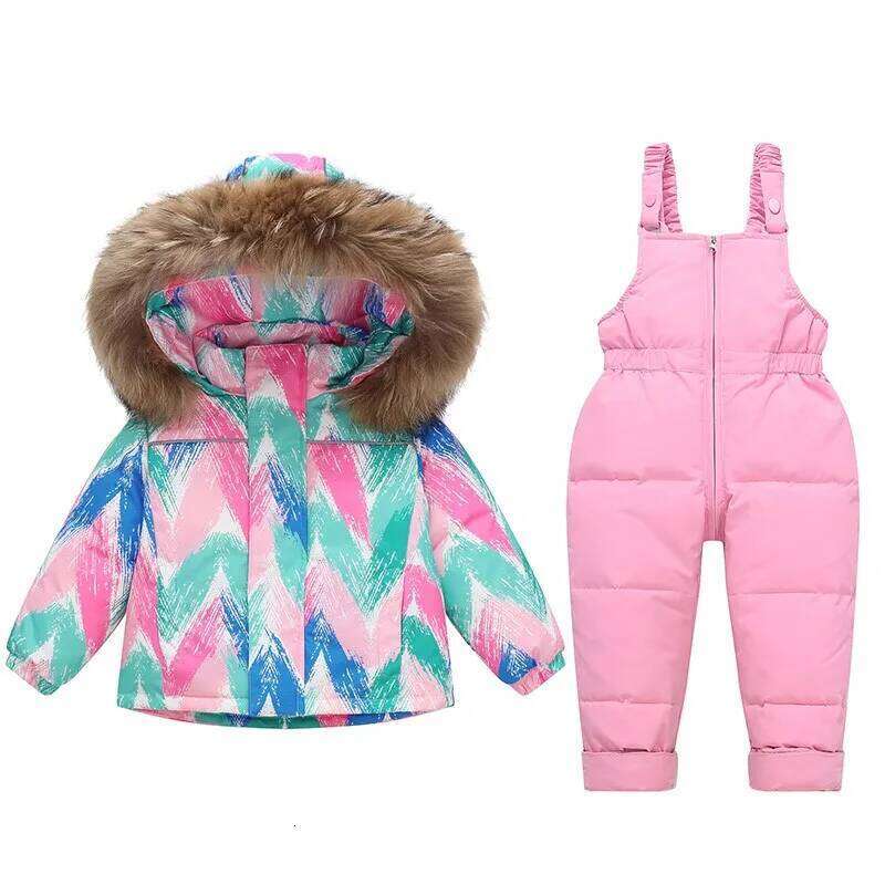 Children Boys Winter 2Pcs Clothes Set Real Fur Baby Girl Down Jacket Toddler Boy Jumpsuit 1-5 Years Kids Outerwear