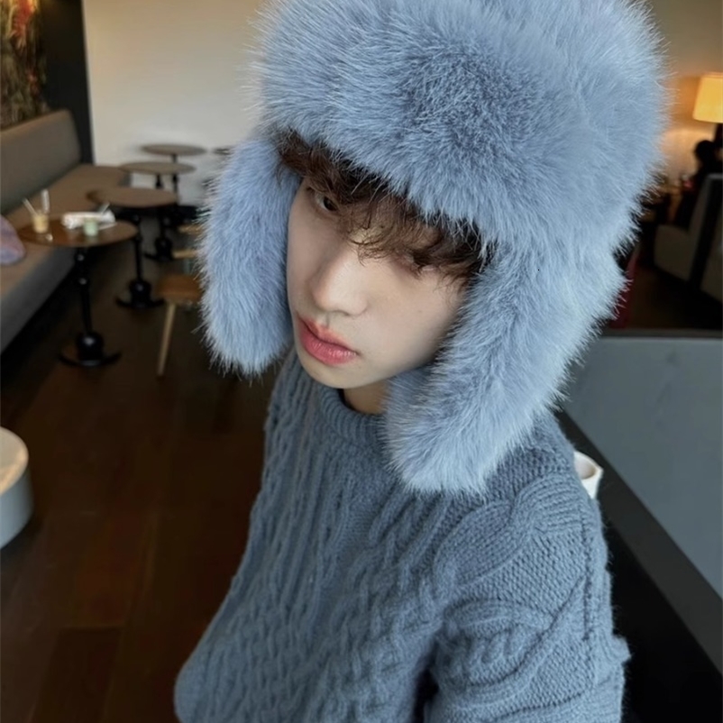 Fluffy Imitation Mink Fur Bomber Hats Mens Autumn and Winter Korean Version Plush Pilot Hat Female Ins Blogger Cycling Cold Hat 251024