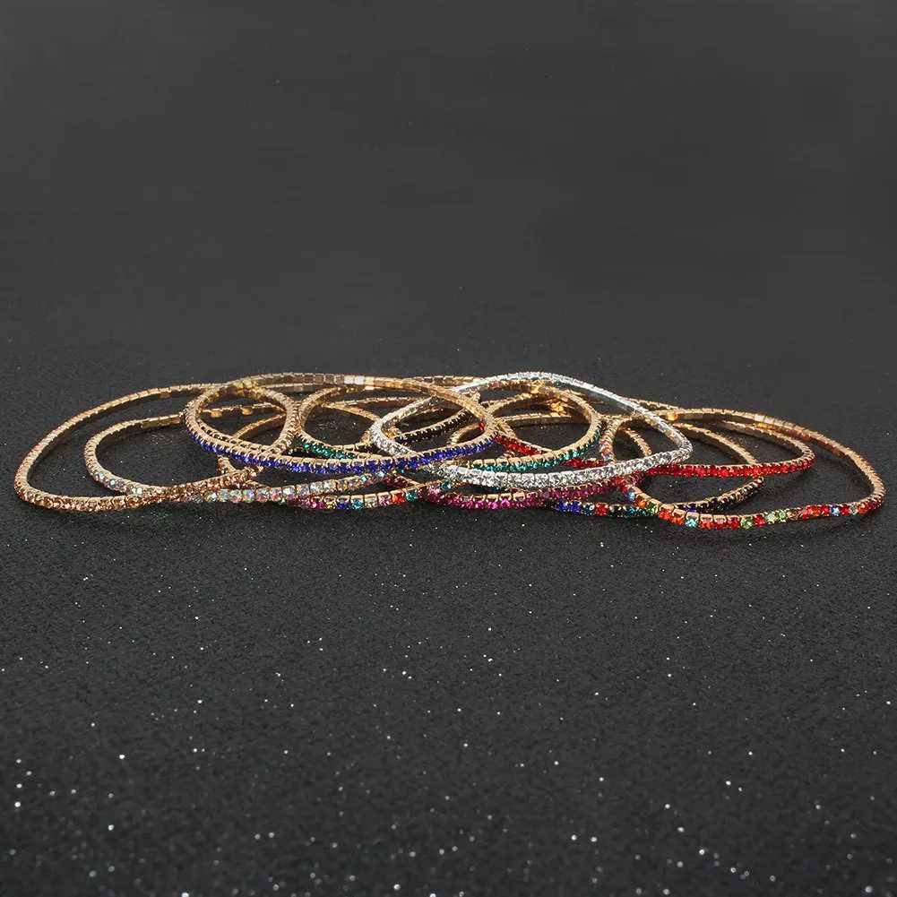 Mti Color Cubic Zirconia Tennis Bracet Gold Color Elastic Bang for Wen Mti Layered Wearing Streetwear JewelryW251027