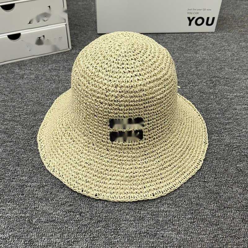 Summer embroidered letter bucket hat - Women's sun protection and shade hat - Hollow plain face fisherman hat - Small flower-shaped straw hat S25