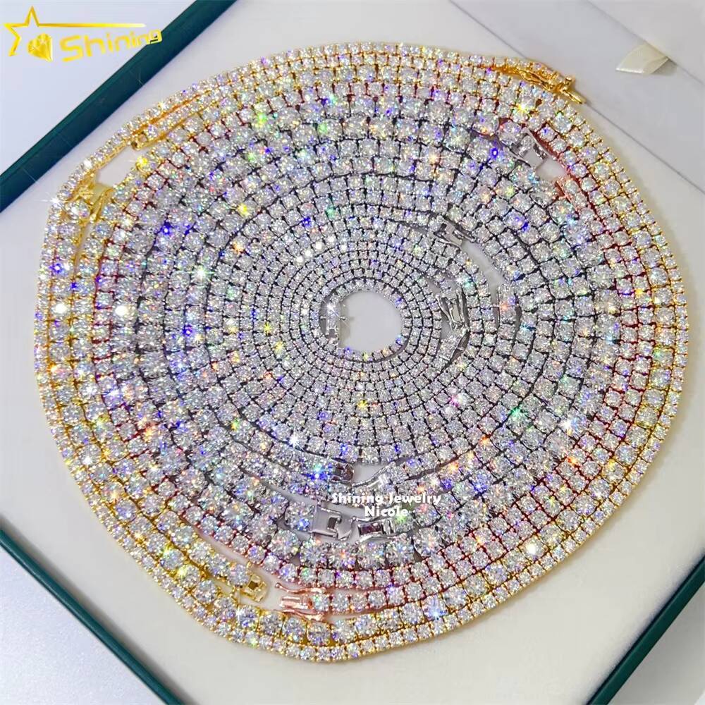 Ready to Ship Wholesale D VVS Diamond Tennis Necklace Bracelet 925 Sterling Silver Moissanite Tennis Chain