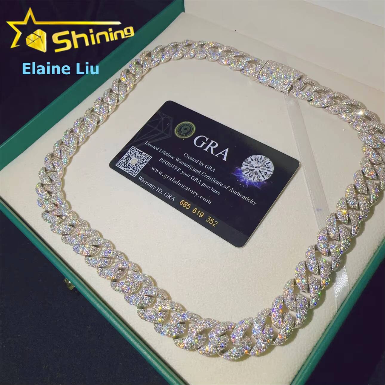 Hip Hop Custom Diamond 14MM 925 Sterling Silver Iced Out Fine Jewelry High Quality Moissanite Cuban Link Chain Necklace