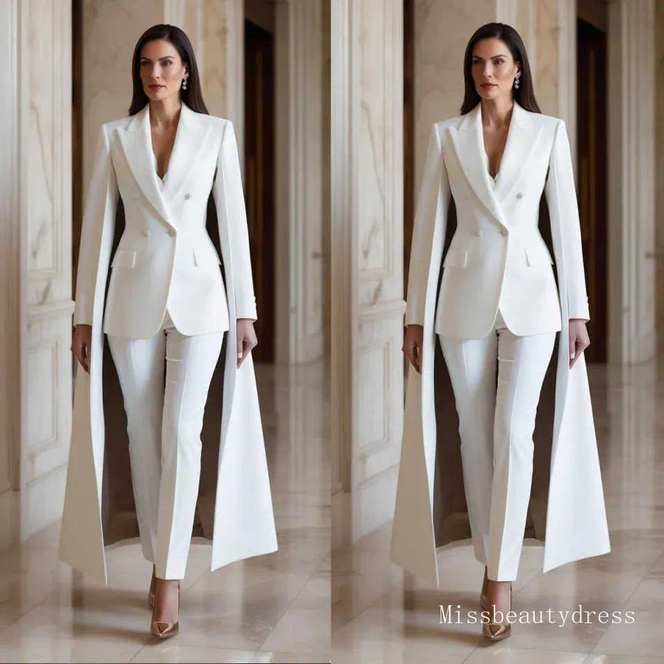 Formal Mother Of The Birde Pants Suits White Double Breasted Office Ladies Business Wear Prom Birthday Party Customized 2 Pieces