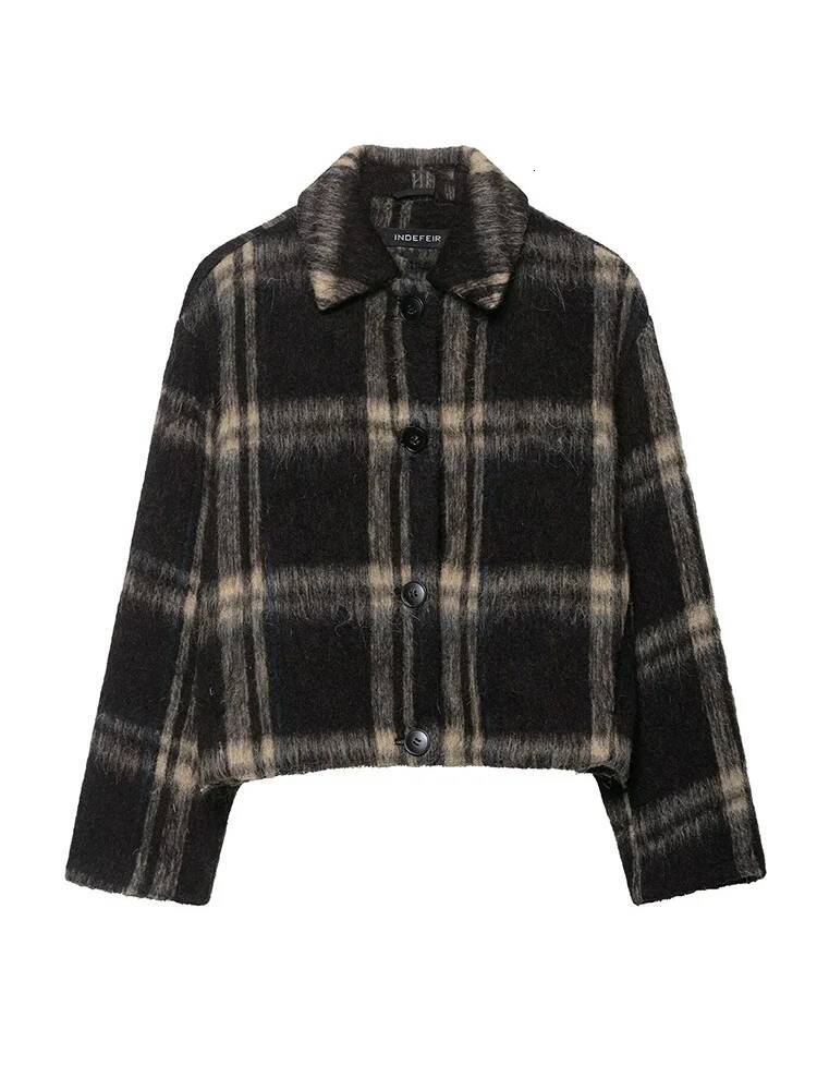 winter jacket women TFMLN Autumn New Women Plaid Jacket Fashion Elegant Long Sleeve Button Up Short Woolen Coat Female Winter Casual Outerwear