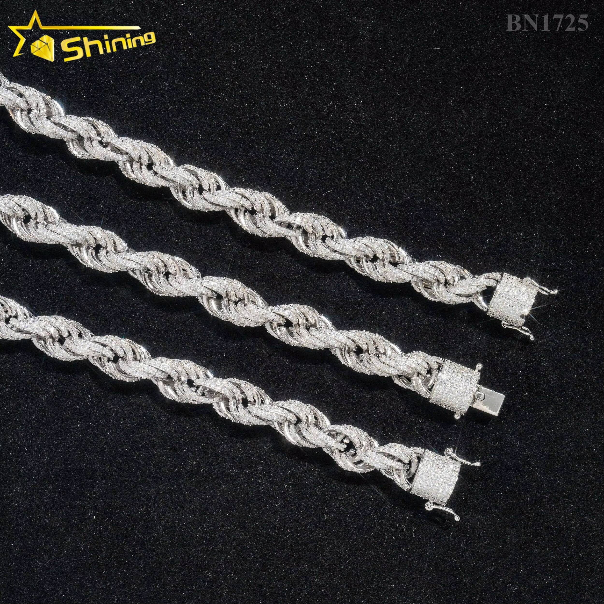 Fine Jewelry Hot Selling 10MM Diamond Cut 925 Silver Hip Hop Necklace Iced Out Moissanite Rope Chain