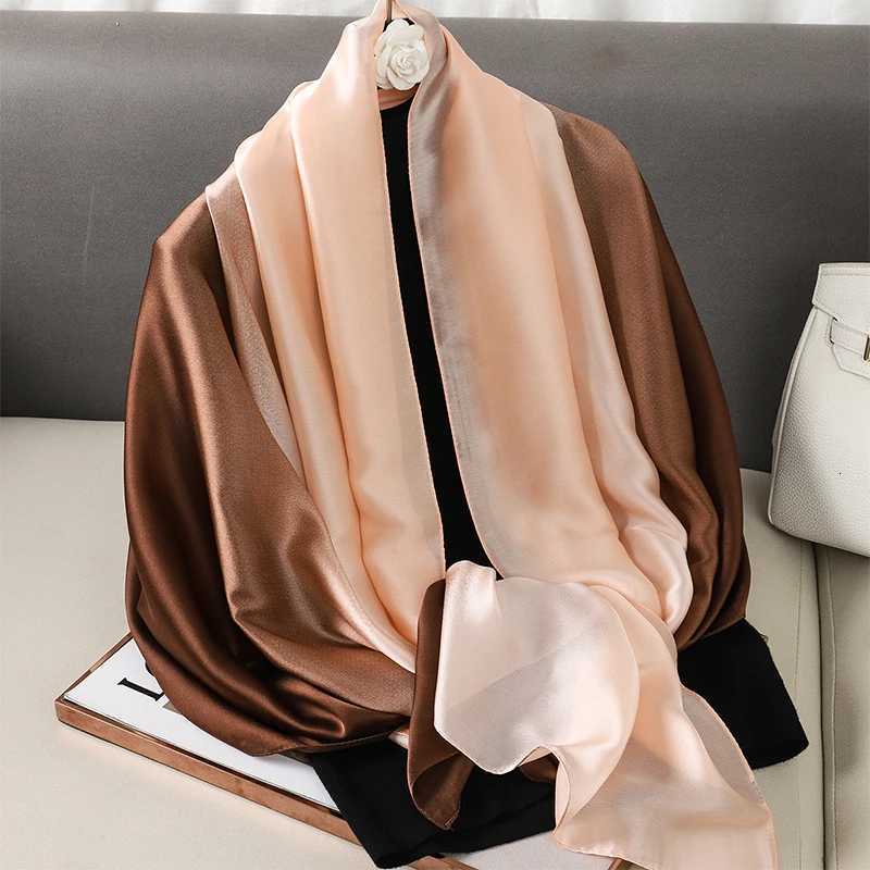 Luxury Gradient Silk Scarf Wen Brand Solid Fme Shawls Wraps Bandana Foard Fashion Lady Hijab Wedding Poncho 2023W251027