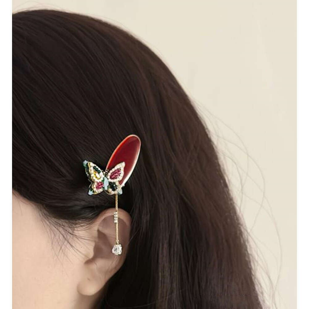 Butterfly Trail High-End Sparkling Diamond Tassel New Chinese Style Girly Broken Hair Bangs Side Clip