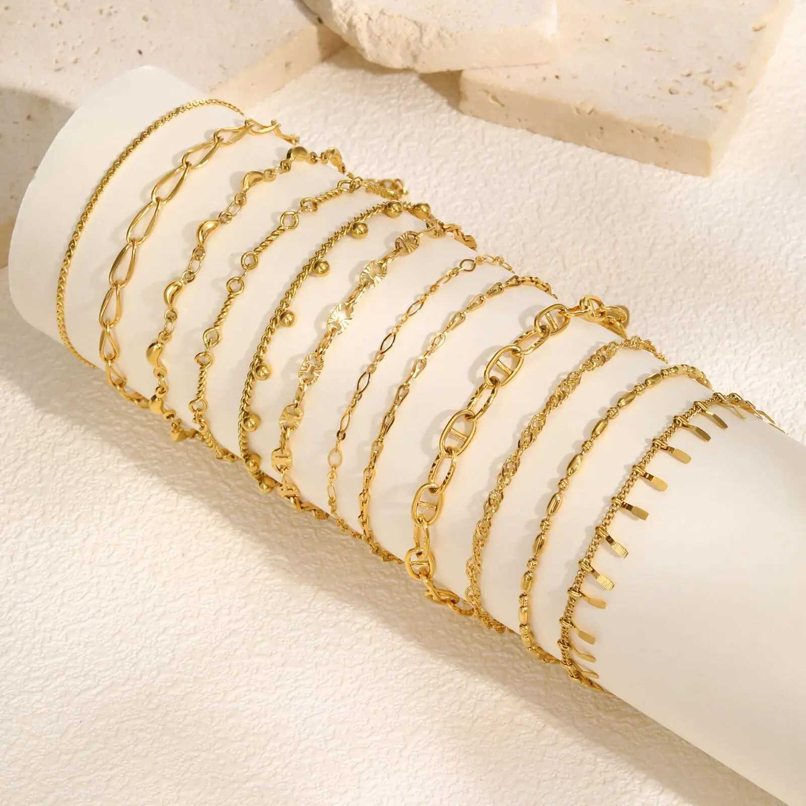 Gold Plated Link Bracet for Wen Stainss Steel Stackab Chain Wristband Adjustab Waterproof JewelryW251027