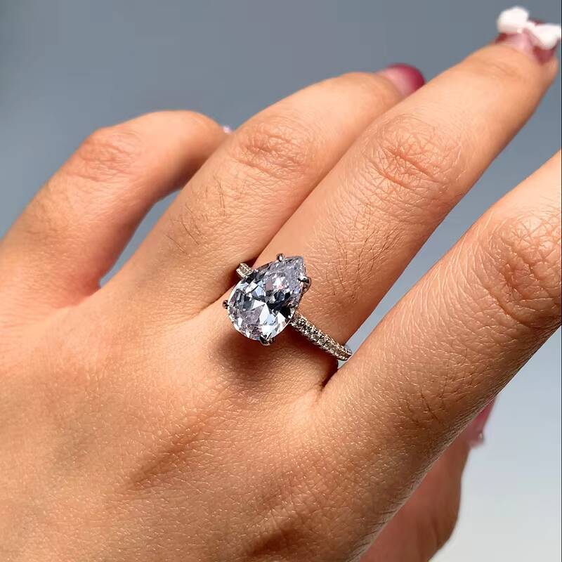 Luster 3carat Engagement 925 Sterling Silver Pear Moissanite Ring