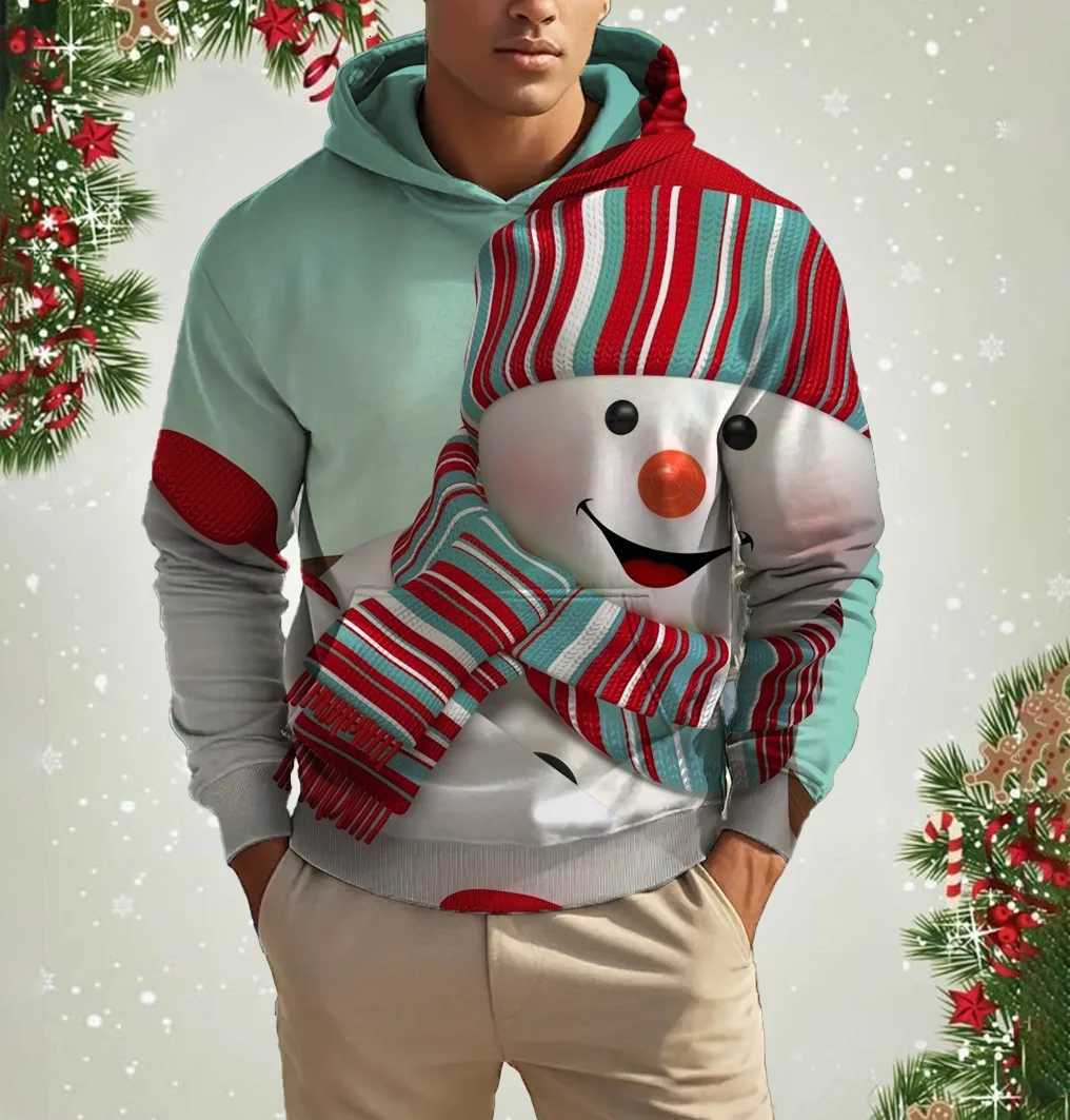 Mens Christmas Reindeer Print Hoodie Animal Cartoon Pattern Sweatshirt Casual Cute Polyester Spandex Blended Hooded Sweatshirt W251027