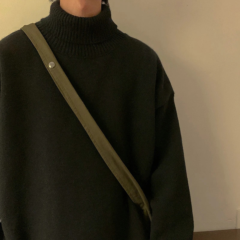 Turtleneck Mens Sweater Autumn 2025 Knitted High Neck Pullover Streetwear Comfortable Fitness Tops Clothing Knitwear 251016