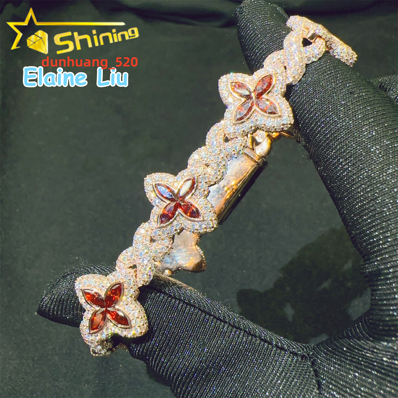 Iced Out 9K Real Gold Hip Hop JewelryvMoissanite Luxury VVS Moissanite Diamond Cuban Link Bracelet