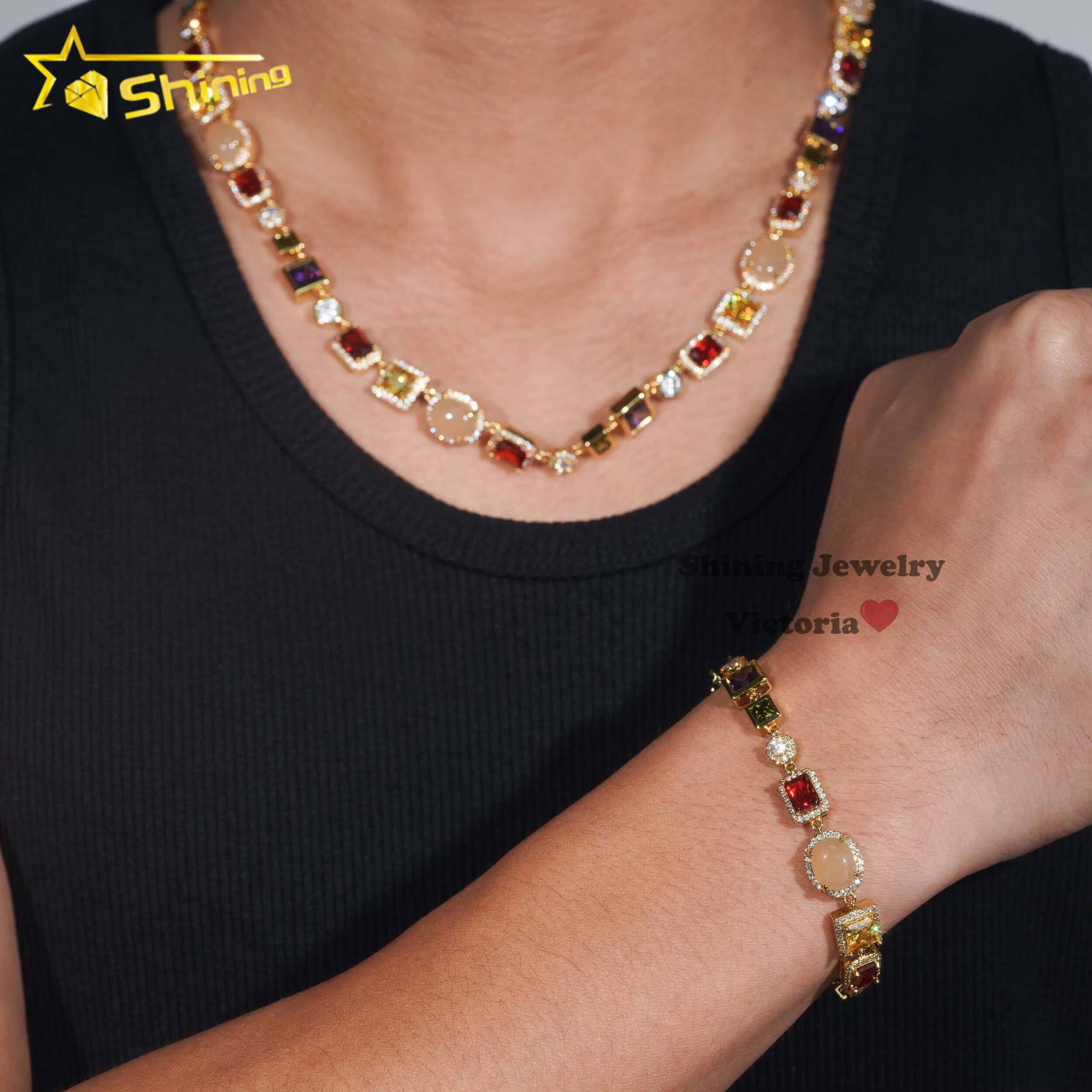 New Arrival Fashion Jewelry Men Stree Fashion Icd Out 5A Moissanite Multi Color Gemstone Hip Hop Mutif Necklace