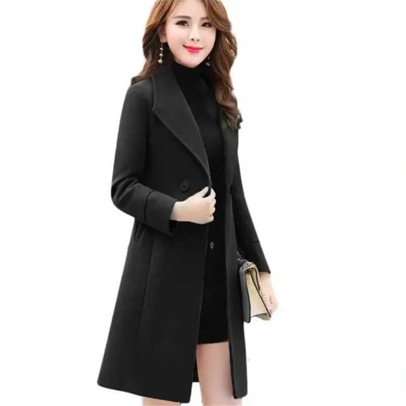 Fashion Winter Jacket Womens Double Breasted Wool Coat Solid Color Korean Slim Female Woolen Jacket MidLong Jacket M251027