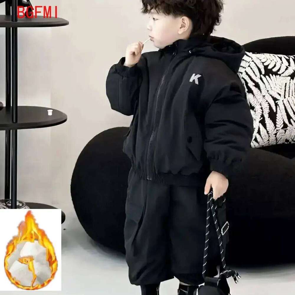 Winter Coat For Kids Boys Hood Outerwear 2025 New Children's Clothing Thick Keep Warm Top And Bottom Two-Piece Set 2-10Y Outfits