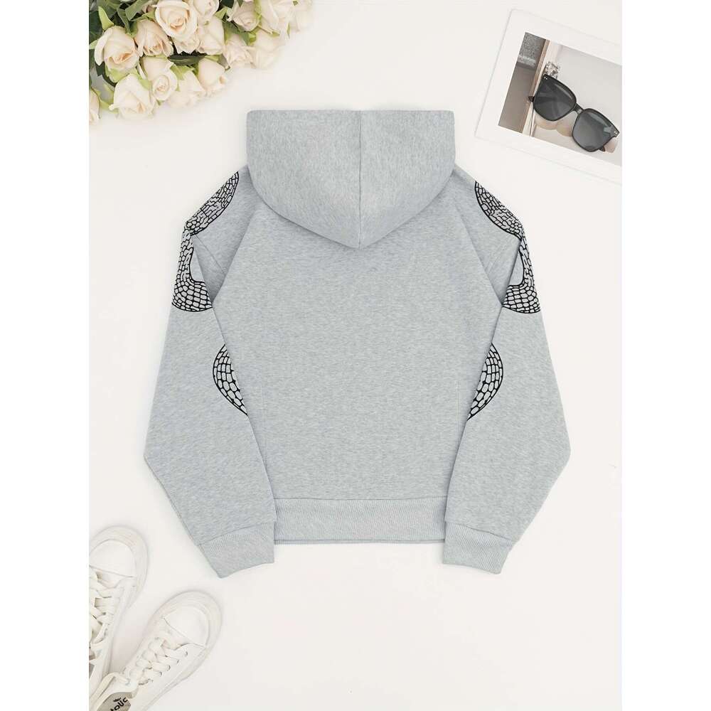 Y2k-Inspired Snake & Letter Print Hoodie - Cozy Polyester, Hine Washable, Women's Fashion For Fall/Winter hoodies women