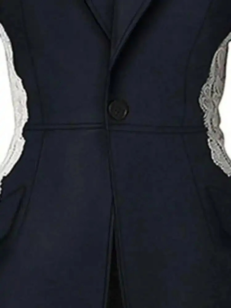 DEAT Fashion Womens Blazer Notched Lace Patchwork Long Sleeve Contrast Suit Jackets Female Spring 17A1298 251027