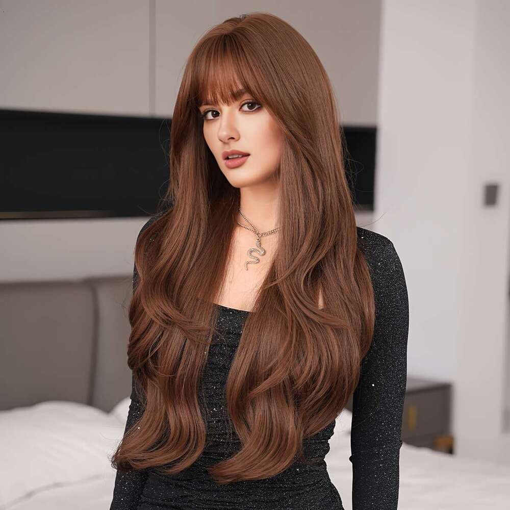 NAMM Chic Brown Body Wave Wig With Bangs Women - High Density, Natural-Looking Synthetic Layered Hair, Perfect For Daily Wear & Cosplay