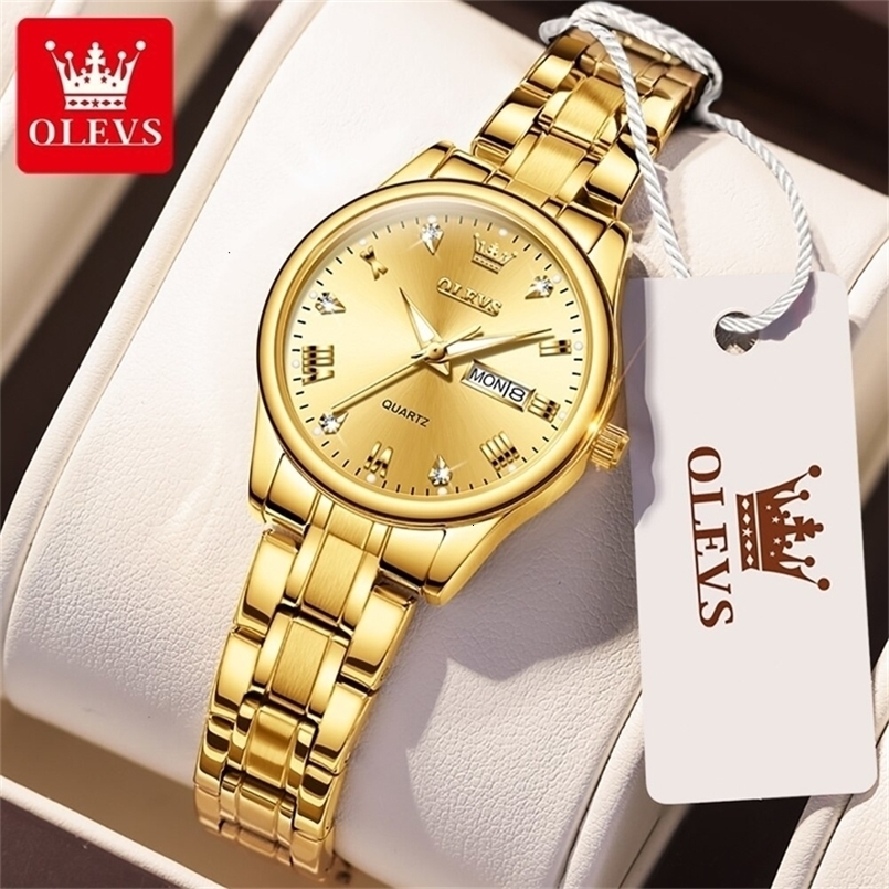 OLEVS Women Wrist Watch Original Watches for Ladies Waterproof Stainless Steel Quartz Woman Wristwatch Gold Reloj Hombre 251027w
