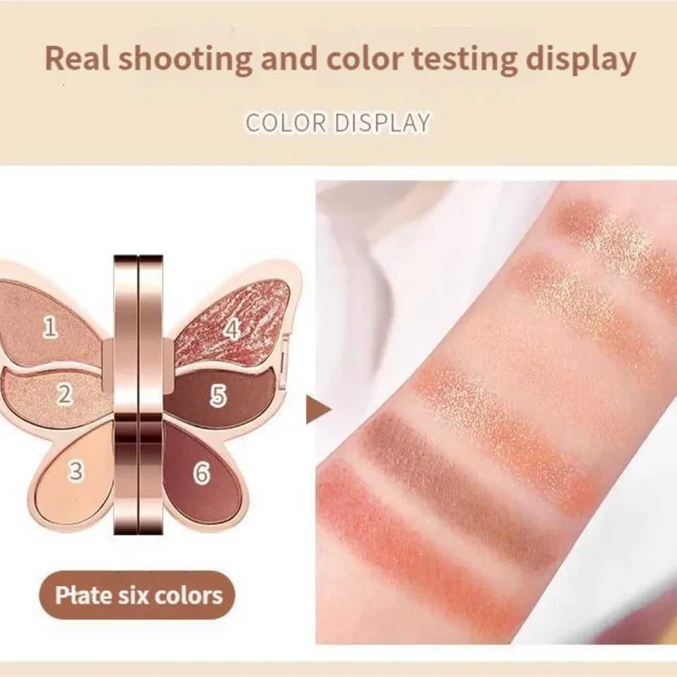 6Color Butterfly Design Eyeshadow Palette Earth Tones Matte Highlighter Colorful Pink Glitter Shades for Creative Makeup CO01XJ251027