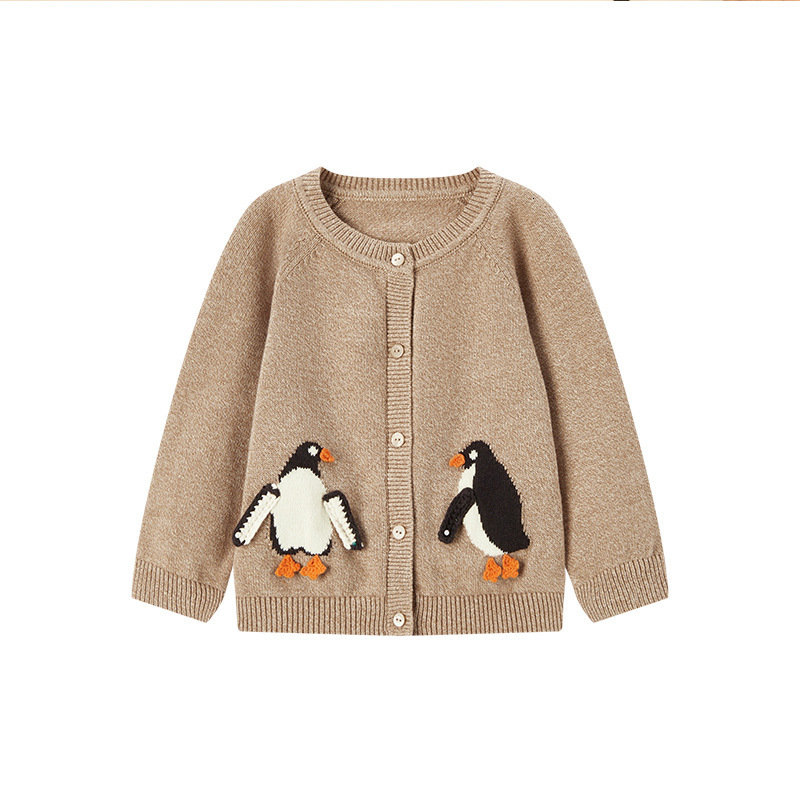 New autumn and winter children's cardigan wool sweater with animal embroidery top for boys and girls