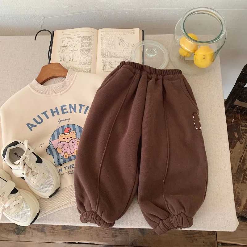 Children Pants 2025 Winter Embroidered Fleece Thickened Sweatpants for Kids Fleeve Boys Girls Sweatpants Toddler Sport PantsT251027