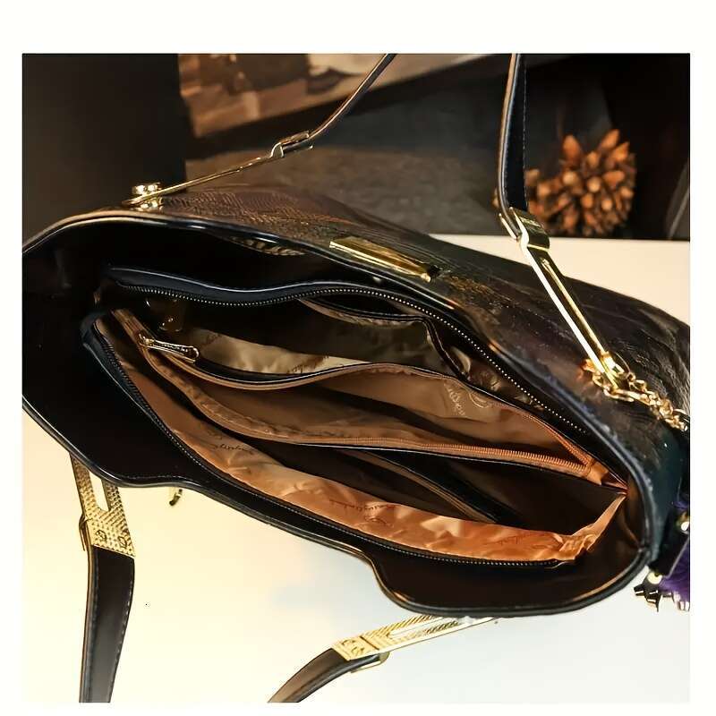 Crocodile Print Tote, Large Capacity Satchels, Women's Vintage Crossbody Shoulder Bags And Totes