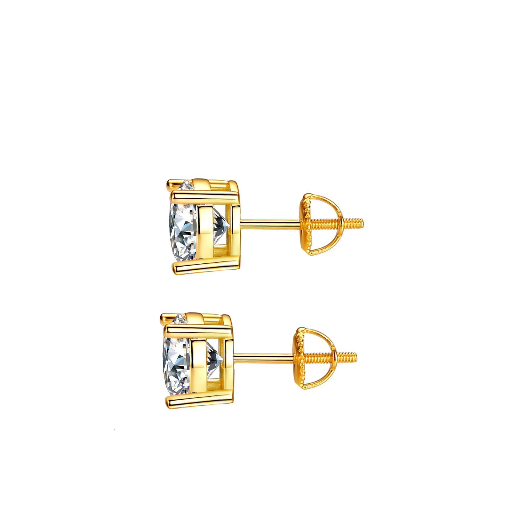 18K Gold Plated 925 Sterling Silver Synthetic VVS Moissanite Diamond Stud Earrings for Men Women