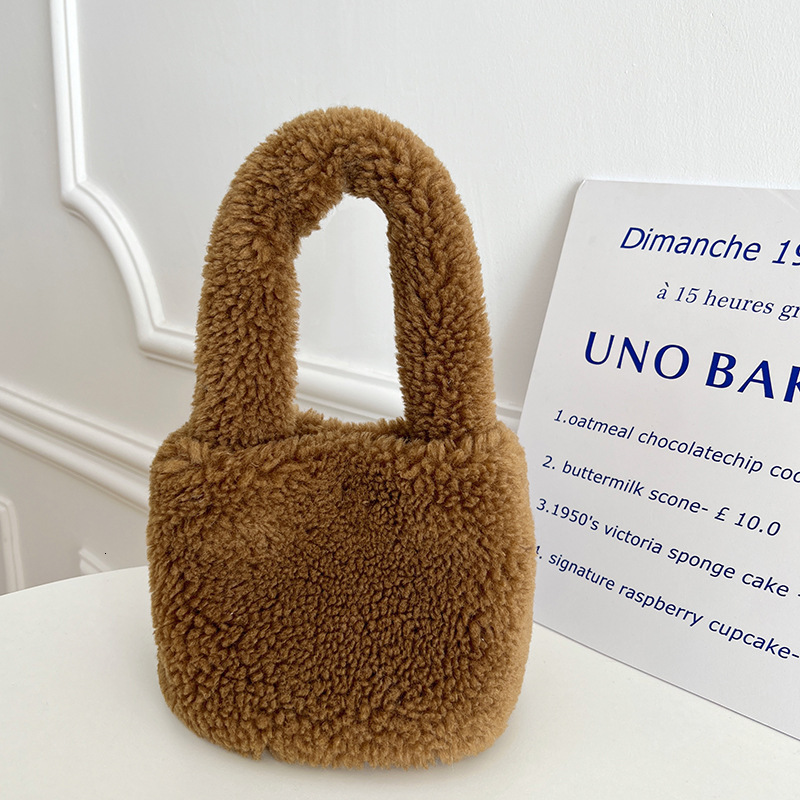 Faux Sheep Wool Small for Women Winter New Solid Color Handbag Niche Fluffy Bucket Bag