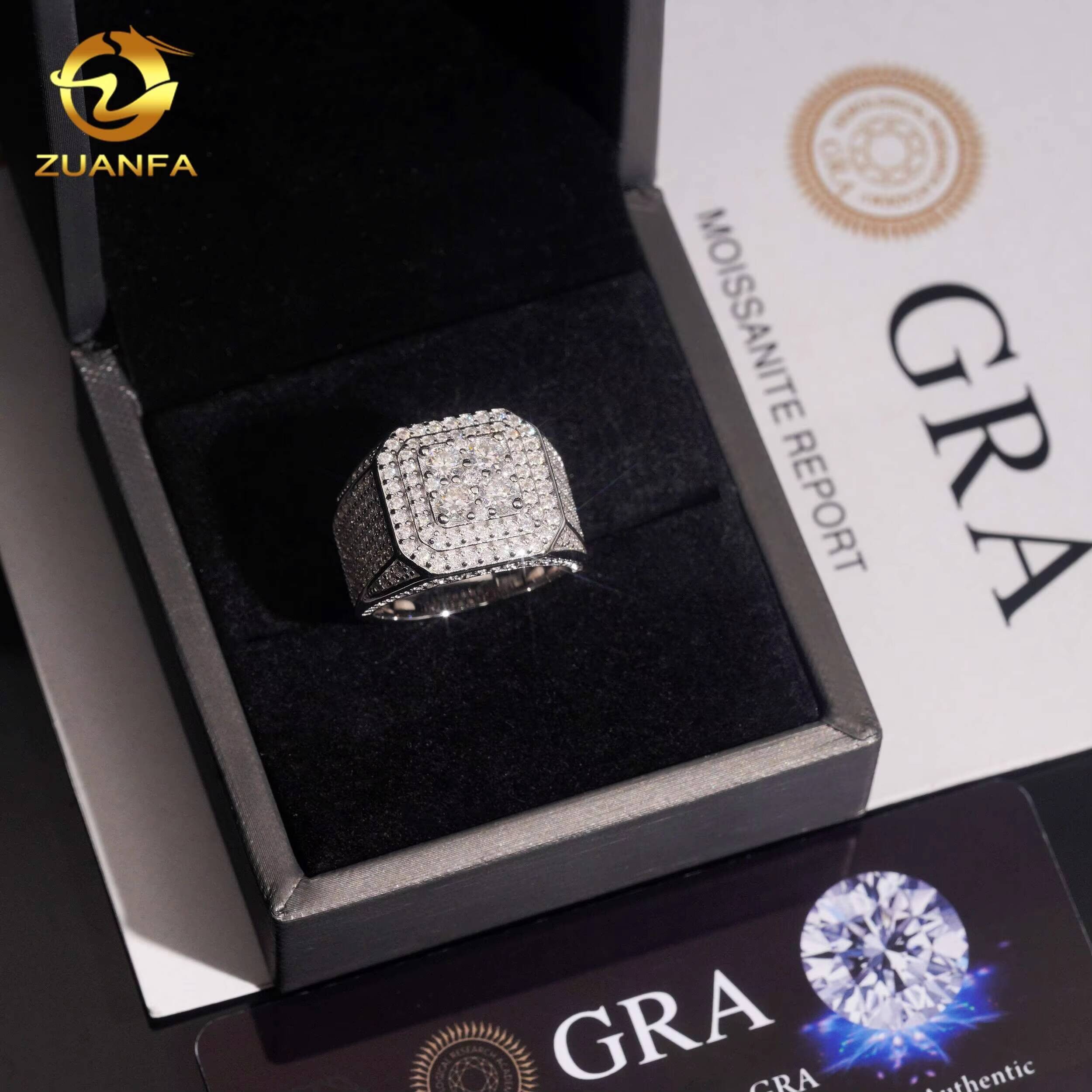 Fine Jewelry Hip Hop 925 Sterling Silver Iced Out Mens Wholesale Price Moissanite Diamond Ring