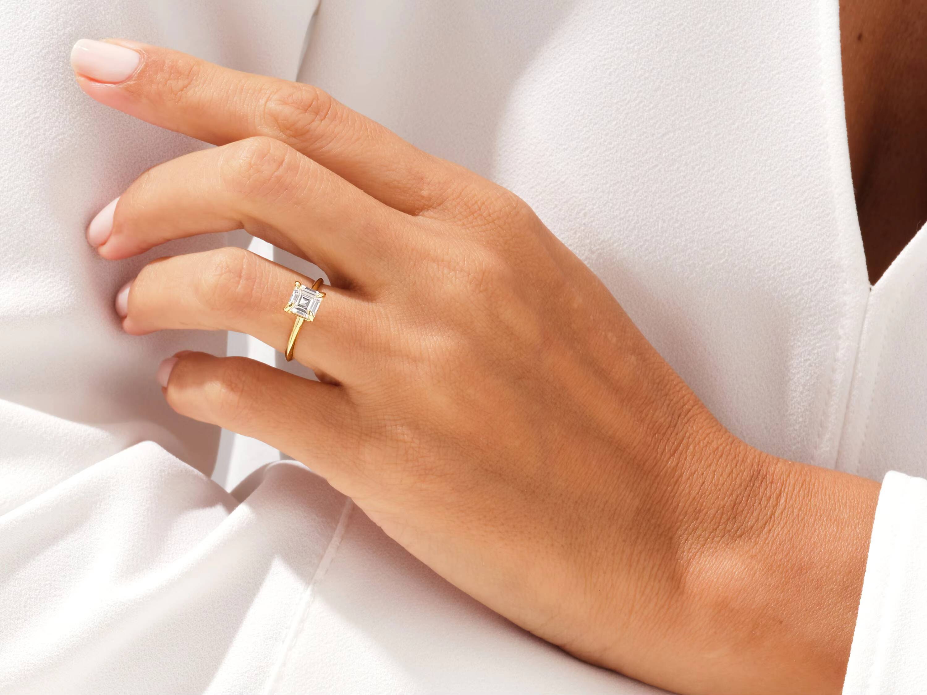 1 CT Asscher Cut Solitaire DiamondEngagement Ring 14k 18k Gold Solo Ring Promise Diamond Ring for Women