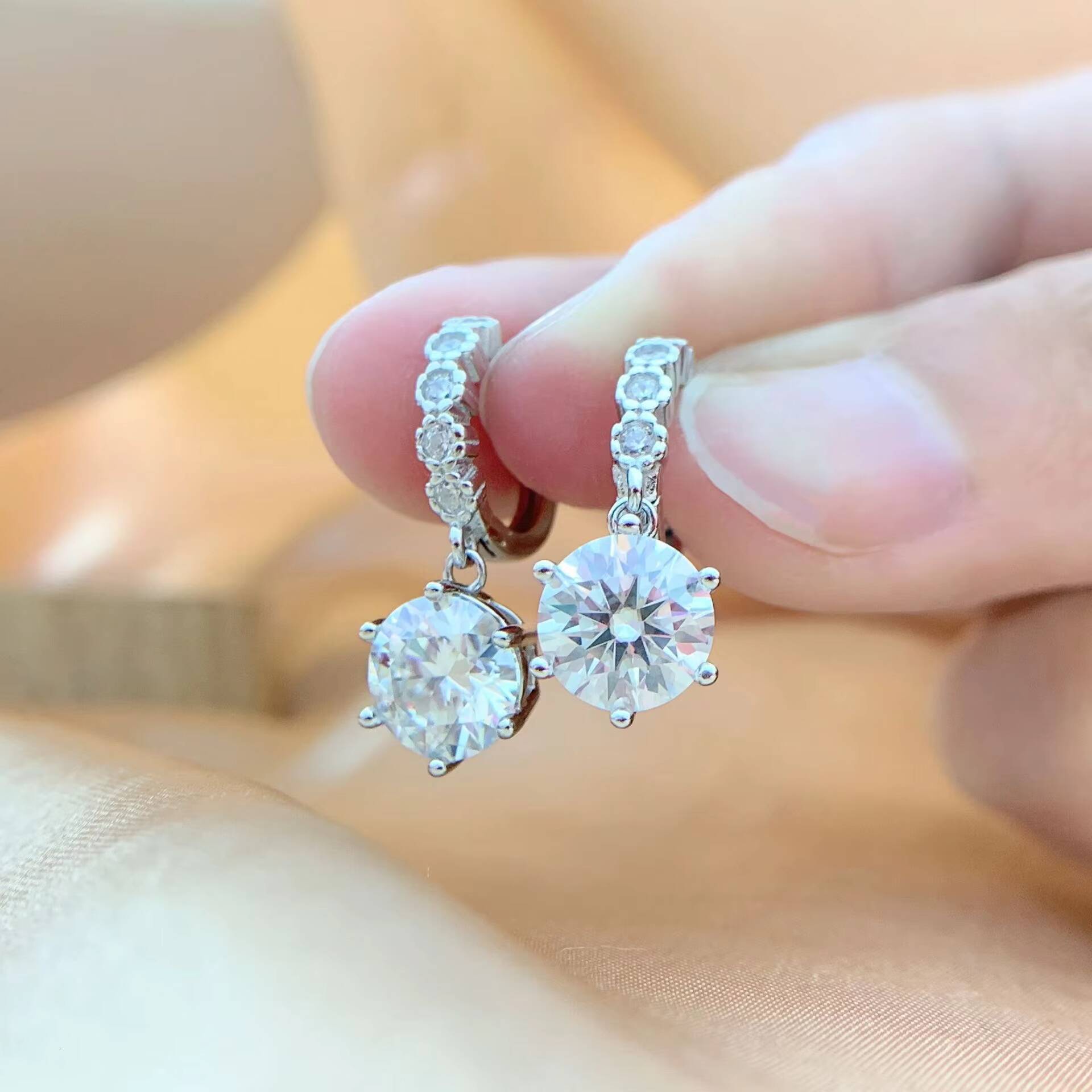 GRA VVS 1CT Diamond Tennis Long Hanging Dangle Hoop Moissanite Earring for Women 925 Sterling Silver Engagement Fine Jewelry Set