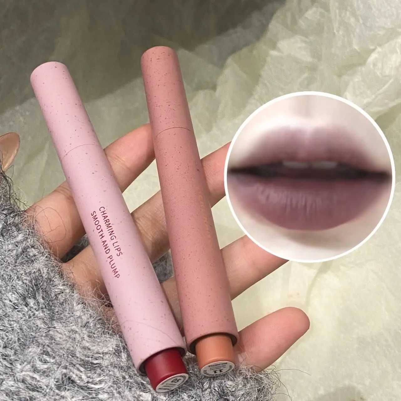 Smoked Brown Matte Lipstick Sexy Matte Red Lipstick Cosmetic Waterproof Lip Gloss NonStick Cup Nude Lip Stick Pen Korean Makeup W251027