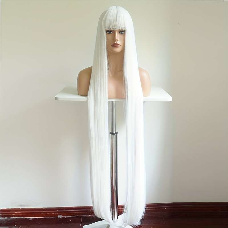 Tang Long Fiber Wigs 48Inch Rose Net Cap Straight Hair Unisex-Adult Party Cosplay Costume Wigs, High Temperature Synthetic Fiber, Natural Black Blonde