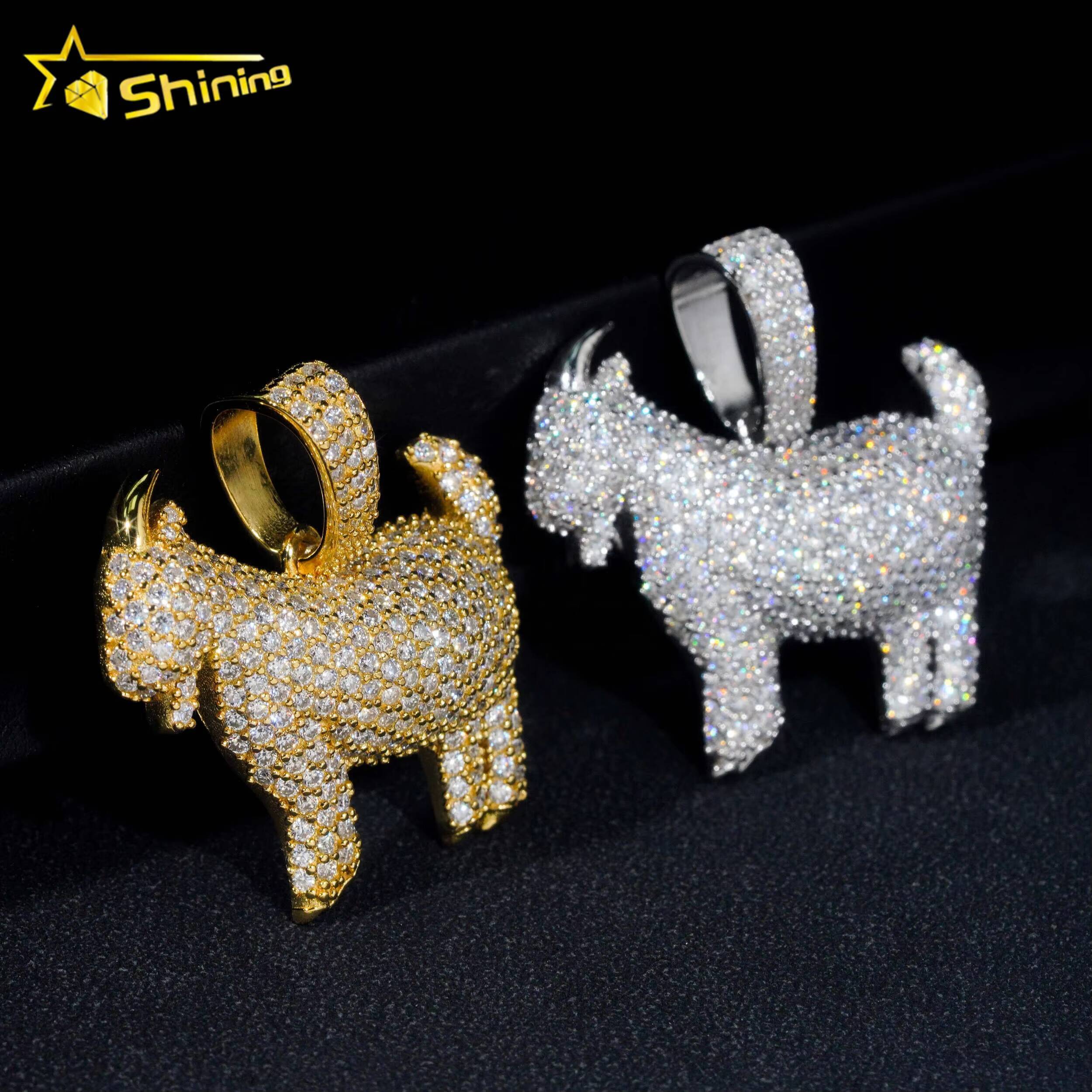 RTS Pass Diamond Tester Hip Hop Jewelry 925 Silver Gold Plated Diamond Goat Iced Out Pendant Custom Moissanite Pendant